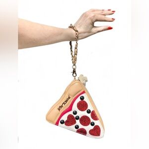 Betsey Johnson Kitsch Slice Slice Baby Pizza Wristlet Handbag Glitter Pepperoni